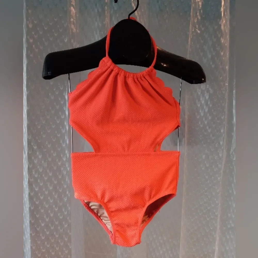 Old Navy One Piece Swimsuit Scalloped Edge Ties at Neck